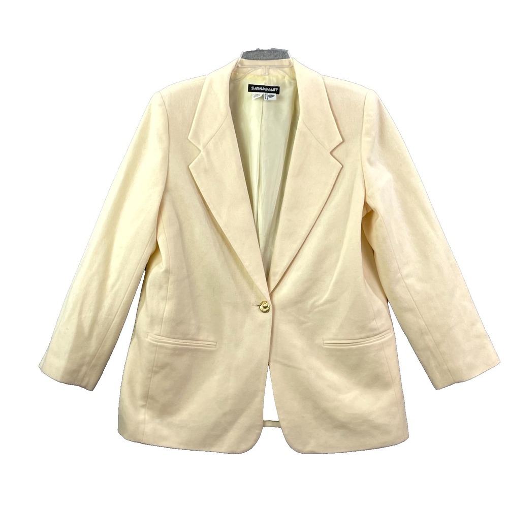 Vintage Savannah Blazer Jacket Womens 14 Cream Pure New Wool Professional Career